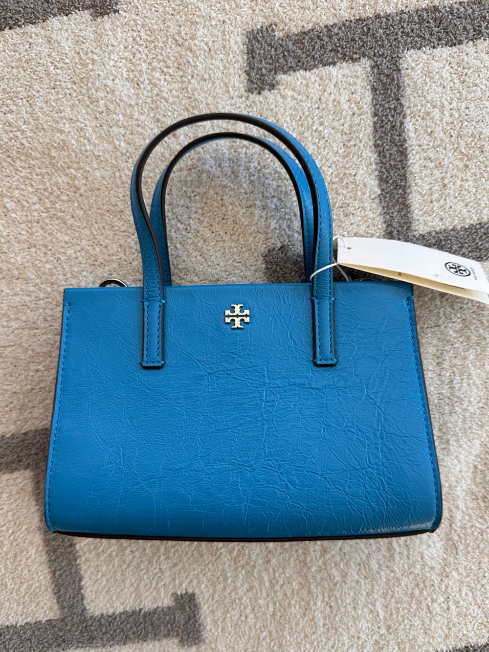 Tory Burch Bright Blue Leather Satchel with Gold Logo